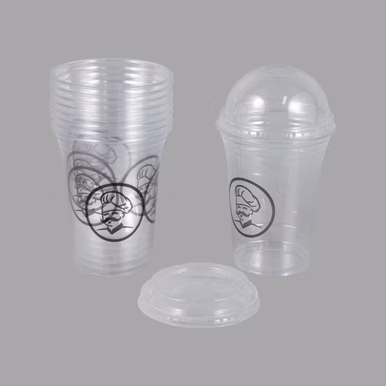 Vasos de plástico desechables para beber en frío, material de alta transparencia, PP/PS, con tapas y pajitas
